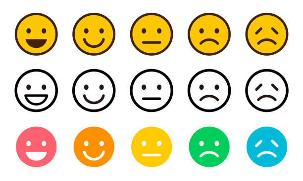5 steps,Feedback face icons 5 steps,Feedback face icons anthropomorphic smiley face stock illustrations