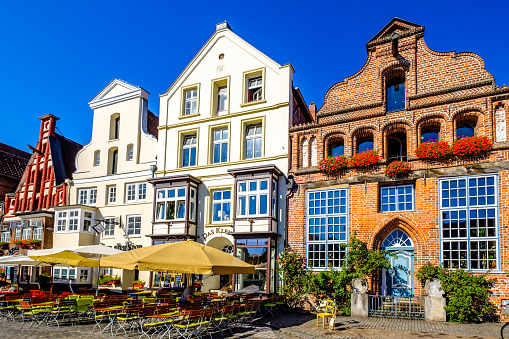 Lüneburg, Germany - September 3: historic buildings at the famous old town of Lueneburg (Lüneburg) on September 3, 2022