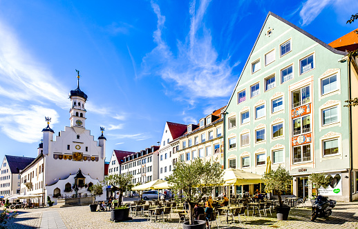 Kempten, Germany - September 12: historic buildings at the famous old town of Kempten on September 12, 2022