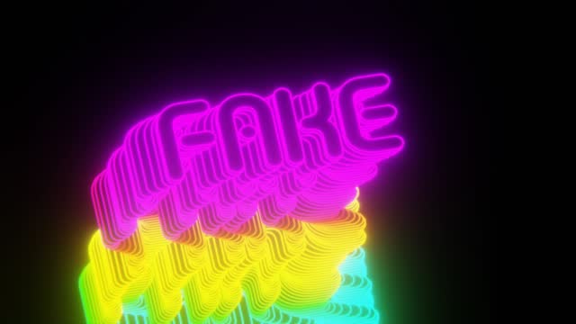 Beautiful Abstract neon background words FAKE on a black background. 3d rendering illustration Background pattern for design. Loops video.