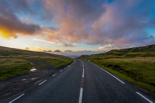 The road over the Black Mountain in South Wales UK at sunset