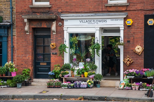 London, United Kingdom - August 20, 2022: Flower shop on Highgate High Street