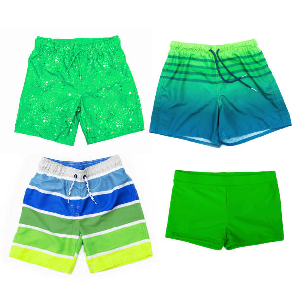 istock Collage of different green shorts for boys on a white background 1423588769