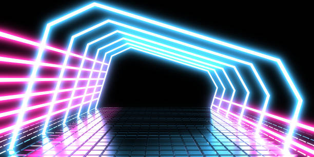 istock 3D abstract background with neon lights. neon tunnel  .space construction . .3d illustration 1423600044