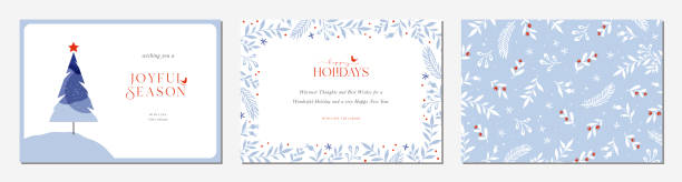 ユニバーサル水平クリスマスtemplates_01 - tree bird flower pattern点のイラスト素材／クリップアート素材／マンガ素材／アイコン素材