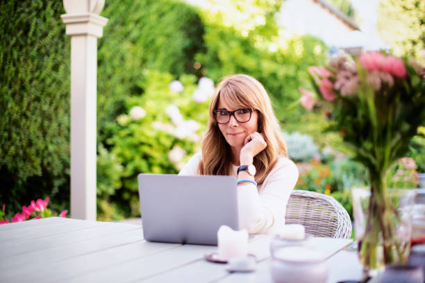 istock Confident middle aged woman working from home 1423605868