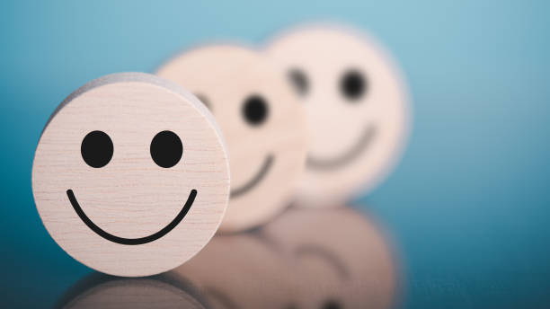 istock Circular wooden blocks are placed on the table. Best customer service concept, great business rating experience. satisfaction survey, sincerity, friendship 1423606597