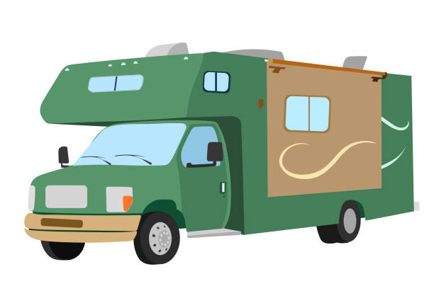 rv 글램핑 그린 - motor home isolated land vehicle luxury stock illustrations