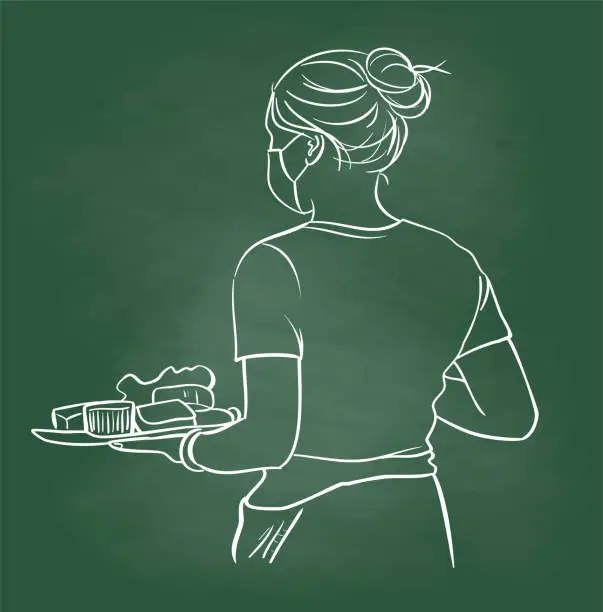 Vector illustration of Waitress Platter Chalkboard