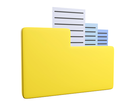 3d folder with documents isolated on white background. 3d render