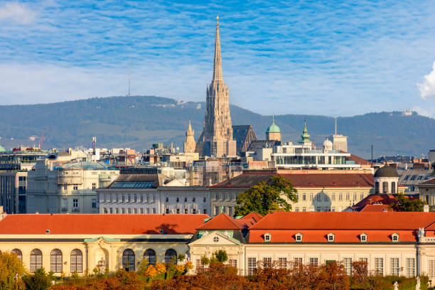 turm des stephansdoms im herbst, wien, österreich - stefansdom stock-fotos und bilder