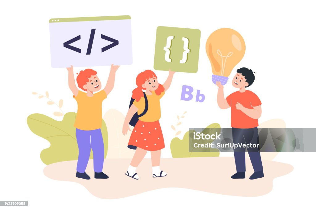 Learning Programming For Fun School Kids Having Fun While Learning About Programming Together Stock ...