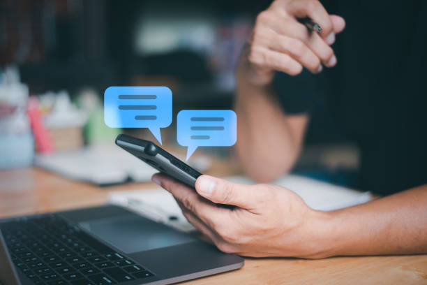 istock Operators use smartphones to chat online messages to provide customer information, digital communication technology concepts, message or social network conversations, and chat opinions. 1423612252