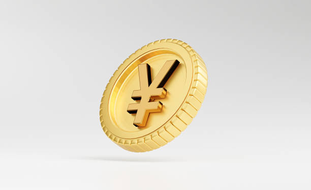 izoluj złotą monetę yuan i yen na białym tle za pomocą ilustracji renderu 3d. - kuai zdjęcia i obrazy z banku zdjęć