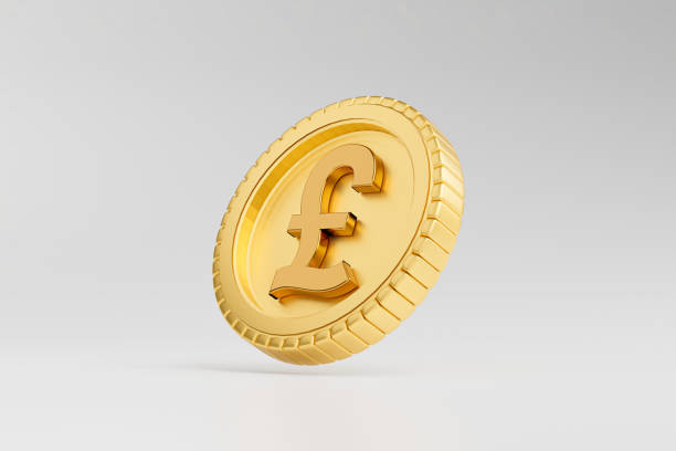 istock Isolated of golden Pound sterling coins on white background by 3d render. 1423612667