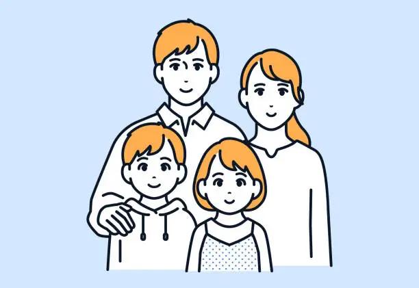 Vector illustration of Family of 4: Vector illustration material of a young couple and two children