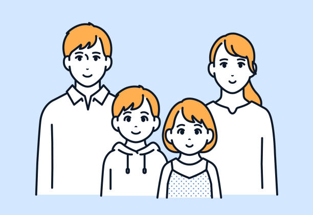 4人家族:若い夫婦と2人の子供のベクターイラスト素材 - four people illustrations点のイラスト素材／クリップアート素材／マンガ素材／アイコン素材