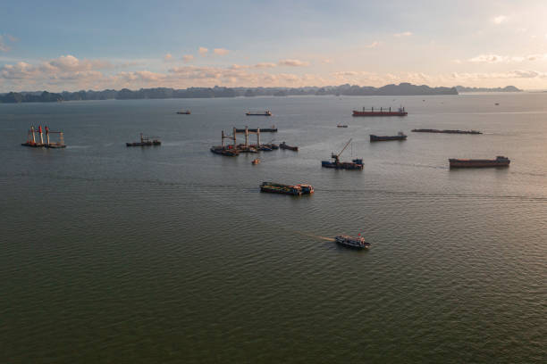 istock Drone view of heavy logistic cargo ship on Ha Long bay 1423615614