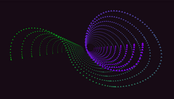 illustrations, cliparts, dessins animés et icônes de onde abstraite violette vert fluo sur fond noir. illusion d’optique. dots. technologie de l’innovation. art écran numérique trippy. contexte. bannière. modèle. carte fractale. réalité virtuelle. élément de conception - fractal technology abstract green