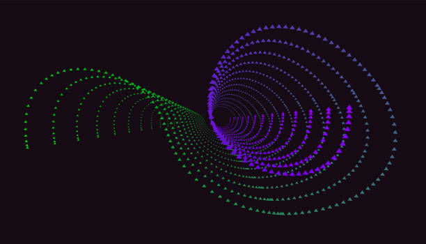неоново-зеленая фиолетовая абстрактная волна на черном фоне. оптическая иллюзия. многоточие. инновационные технологии. художественный три - backgrounds abstract swirl fractal stock illustrations