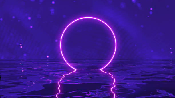 istock Abstract neon circle. Abstract room sci-fi illustration. Neon glow retro 80s background. Retro future 3d illustration. Futuristic background 1423618303