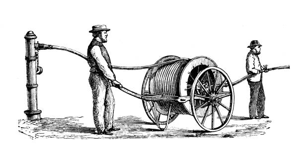 Antique illustration, applied mechanics and machines: Water Pump hose