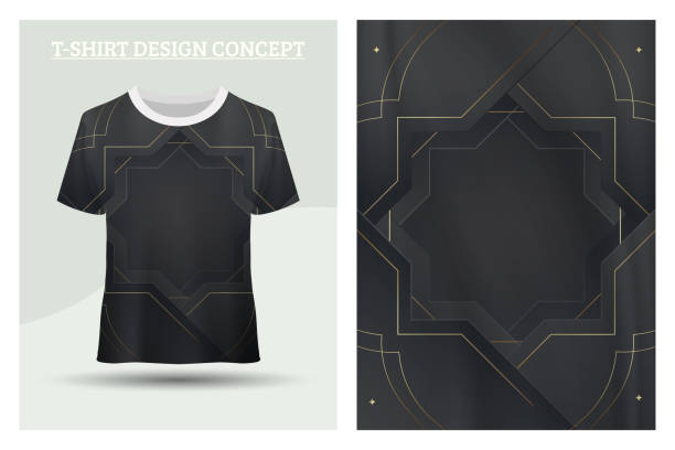 elegant black t-shirt design concept with Islamic motifs The concept of a t-shirt design with an Islamic motif, suitable for you as a clothing designer, printing, screen printing or uniform. Kurta stock illustrations