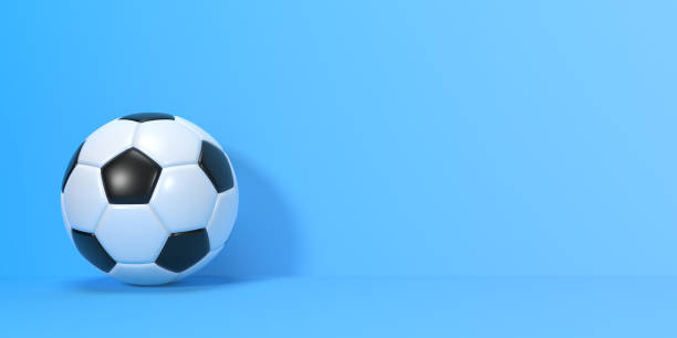 istock Soccer ball on a blue background with copy space 1423619857