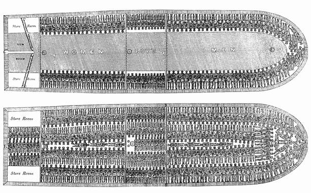brookes, angielski statek niewolniczy o pojemności 300 niewolników - liverpool stock illustrations