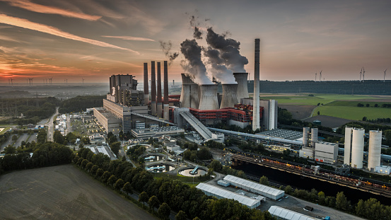 Aerial view of a coal fired power station