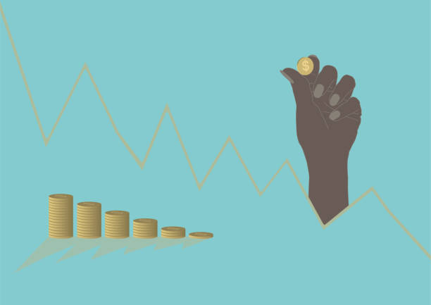 istock Hand with a dollar. Value of money down. Economy 1423626044