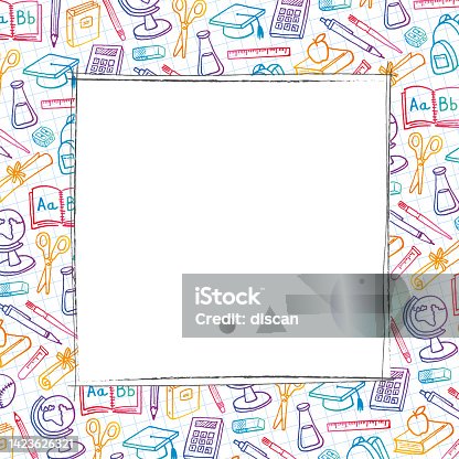 istock School Supply Background with line art icons. 1423626321