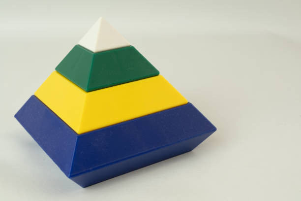 istock Stack of colored blocks that makes a pyramid. Isometric view of abstract geometric 1423627063