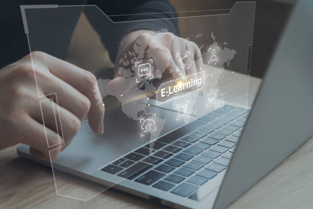 istock Online e-learning. Remote and secure way of education. The person is working on a laptop. 1423630636