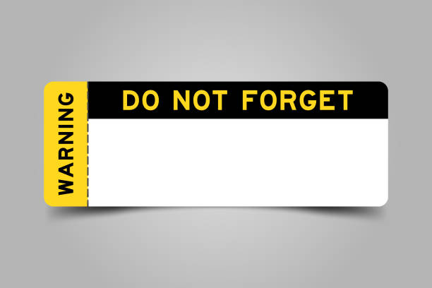 単語の警告と黄色と黒のカラーチケットを忘れて、灰色の背景に白いコピーpsaceを持っている - omit点のイラスト素材／クリップアート素材／マンガ素材／アイコン素材