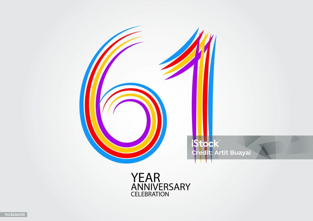61 Jahre Jubiläumsfeier Logotyp Bunte Linie Vektor 61 Geburtstag Logo