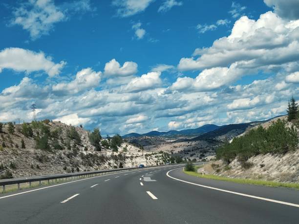 istock Empty Highway freeway road with cloudy sky between Ankara to Istanbul turkey 1423637321