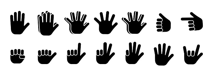 Hands show signs. Different hand positions. Vector icon set.