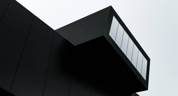 istock Architectural black building with glass. Architectural design minimalism. 3D render. 1423638071