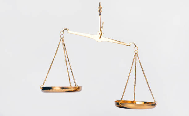 istock Gilded scales with two hanging bowls 1423640897