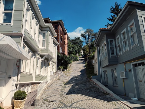 Street with old Ottoman houses near bosphorus Istanbul turkey