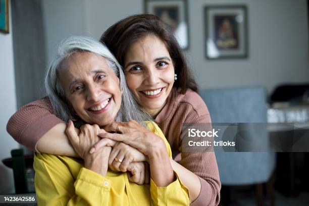 Happy Woman With Mother Stock Photo - Download Image Now - Senior Adult, Adult Offspring, Happiness