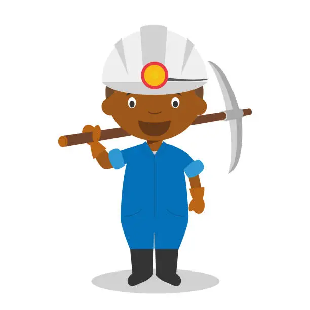 Vector illustration of Cute cartoon vector illustration of a black or african american male miner.