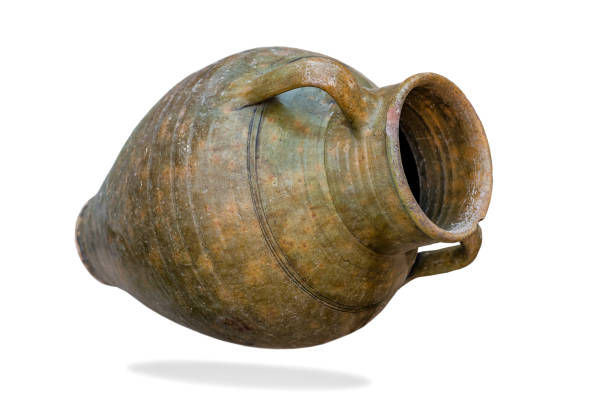 старая керамическая амфора на белом - jug decorative urn ancient greek culture стоковые фото и изображения