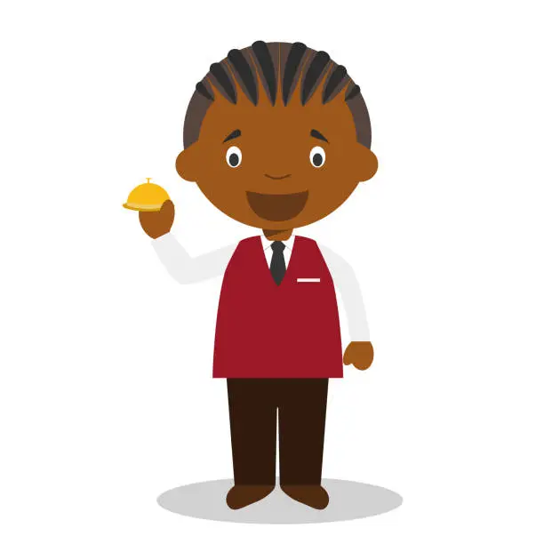 Vector illustration of Cute cartoon vector illustration of a black or african american male receptionist.