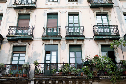 Details of residential architecture in and around the old town district of Bilbao, Spain