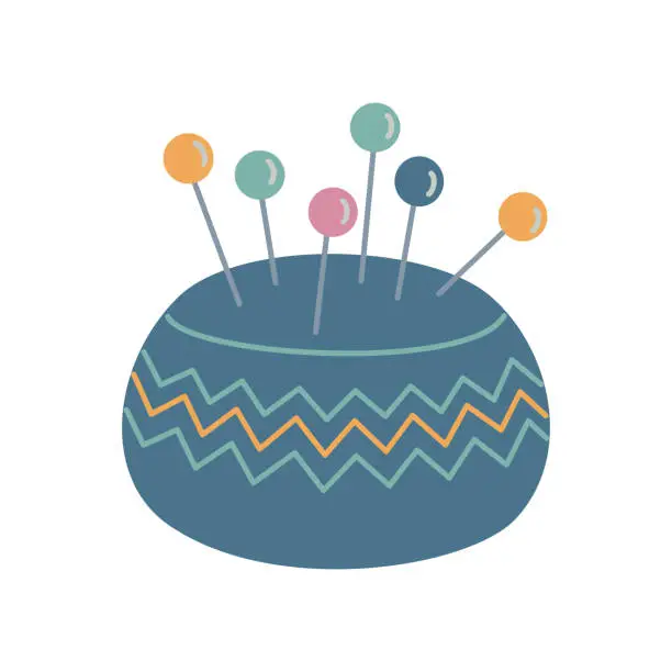 Vector illustration of Blue pincushion for needles.