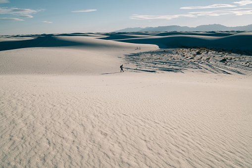 Footprints on sand at White Sands National Park, New Mexico, USA