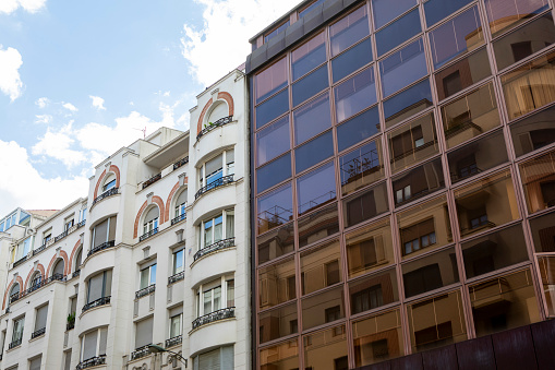 Modern and traditional architecture together in central Bilbao, Spain