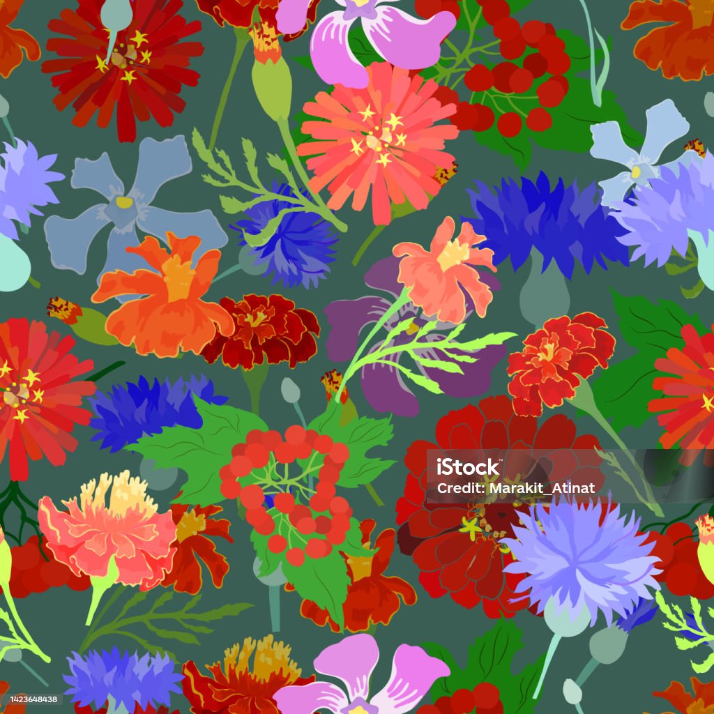 Ukraine Flower Pattern Seamless Pattern With Five Traditional Ukrainian Flowers Stock ...